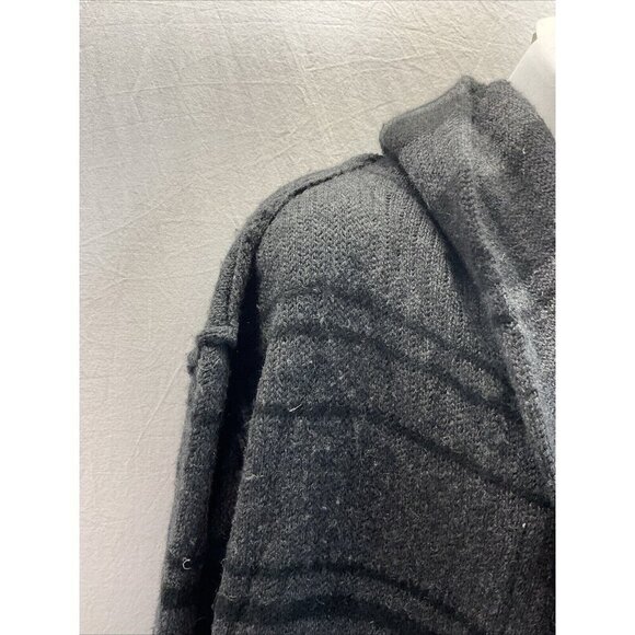 Vince hooded duster Cardigan Size M Black striped Wool Alpaca Cashmere Sweater - Picture 3 of 11